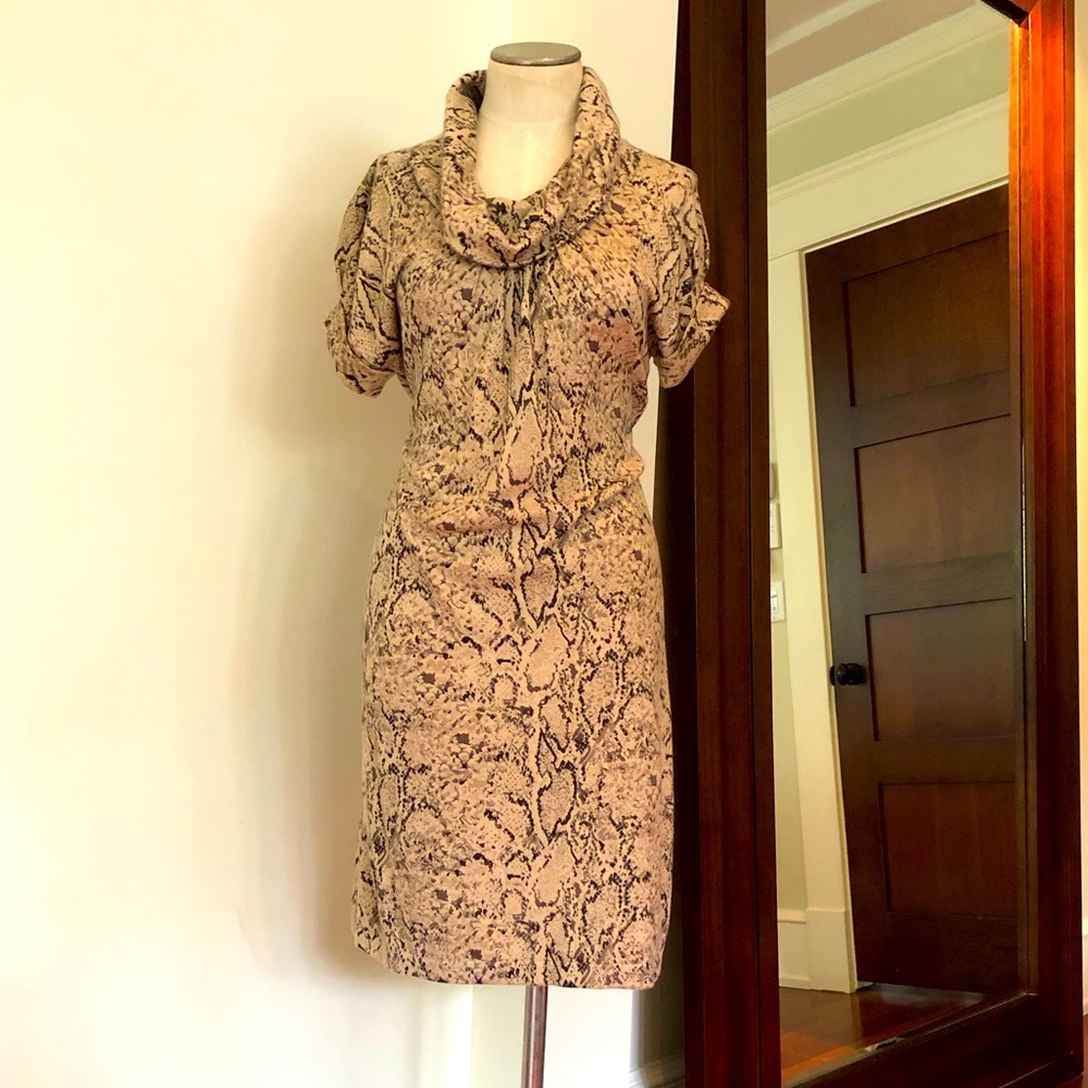 Knit Snakeskin Patterned Cowlneck Dress